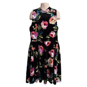 GB Girls Velvet Black Floral Sleeveless Dress Size M